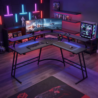 Bureau d’angle gaming Kratos, 130x130cm, RGB, prises et ports USB