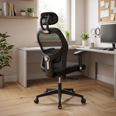 chaise teletravail noir avec appui tete maille accoudoirs reglables 2d soutien lombaire appui tete 2