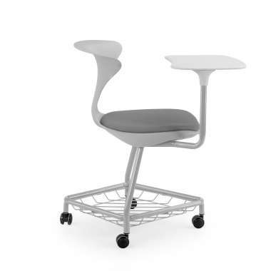 chaise avec tablette gris avec une palette d ecriture roulettes plastique sans accoudoirs 4
