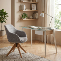Bureau en verre Prisma avec caisson suspendu