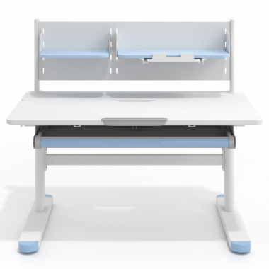bureau pour jeunes avec passe cables blanc bleu ergokid 4