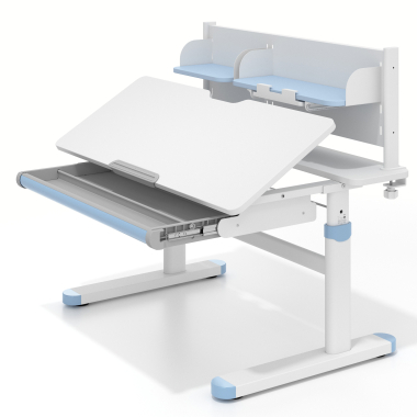 bureau pour jeunes avec passe cables blanc bleu ergokid 12