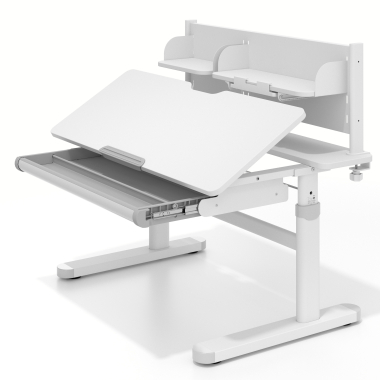 bureau pour jeunes avec passe cables blanc gris ergokid 12