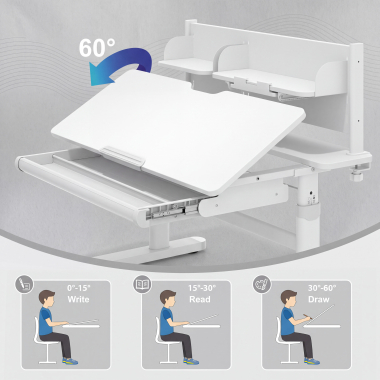 bureau pour jeunes avec passe cables blanc gris ergokid 8