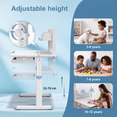 bureau pour jeunes avec passe cables blanc bleu ergokid 6