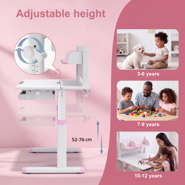 bureau pour jeunes avec passe cables blanc rose ergokid 6