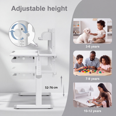bureau pour jeunes avec passe cables blanc gris ergokid 6