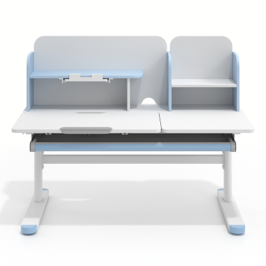 bureau pour jeunes avec passe cables blanc bleu ergokid 3