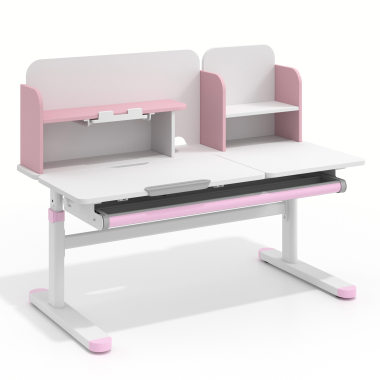bureau pour jeunes avec passe cables blanc rose ergokid 1
