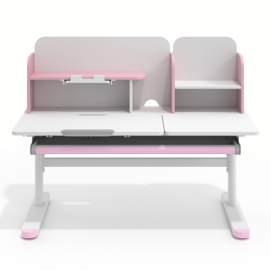 bureau pour jeunes avec passe cables blanc rose ergokid 3