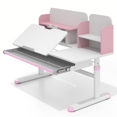 bureau pour jeunes avec passe cables blanc rose ergokid 12