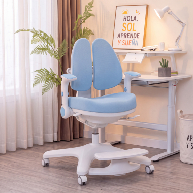 chaise de bureau enfant bleu ergoduo tissu accoudoirs reglables 2d repose pieds extensible 10