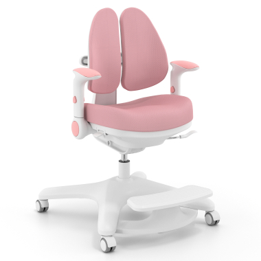 chaise de bureau enfant rose ergoduo tissu accoudoirs reglables 2d repose pieds extensible 1