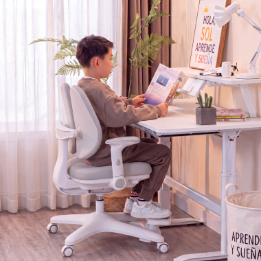 chaise de bureau enfant gris ergoduo tissu accoudoirs reglables 2d repose pieds extensible 2
