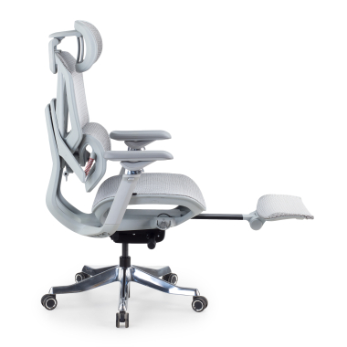 chaise ergonomique blanc gris glide ultra maille accoudoirs reglables 5d soutien lombaire appui tete repose pieds extensible 12