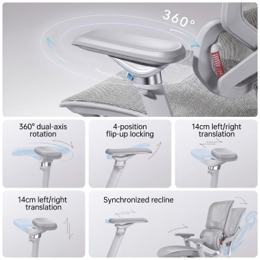 chaise ergonomique blanc gris glide ultra maille accoudoirs reglables 5d soutien lombaire appui tete repose pieds extensible 8