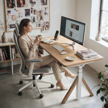 bureau assis debout blanc red oak erghos nature 3