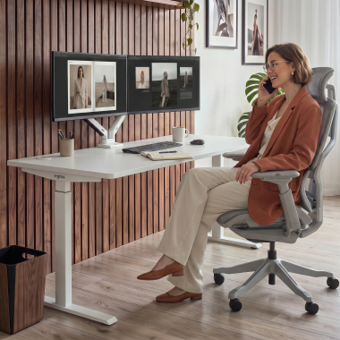 bureau assis debout blanc red oak erghos go 8