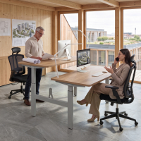 Bureau double assis-debout électrique pour 2 personnes, 2 moteurs et réglage indépendant de la hauteur