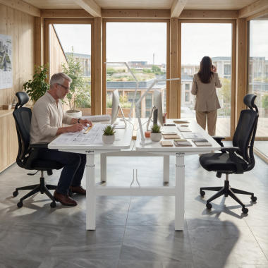 bureau assis debout blanc flax oak erghos go 8