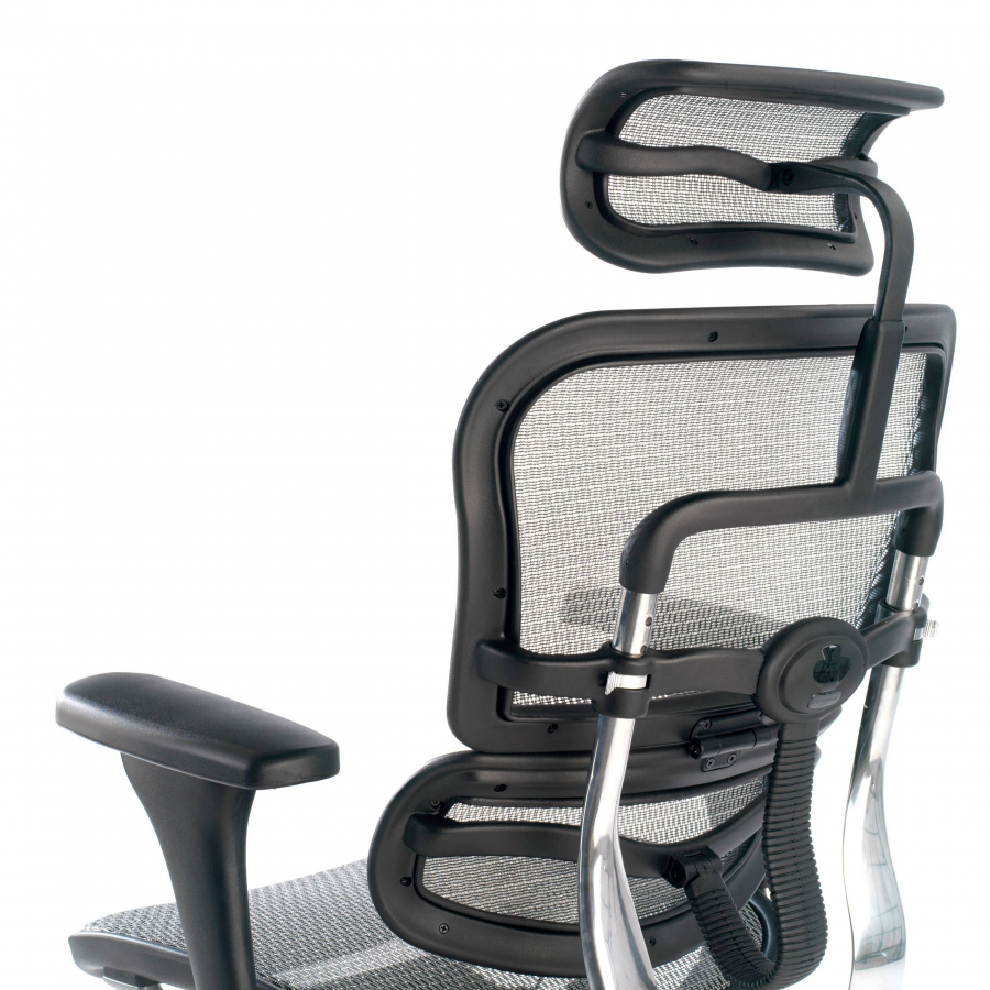 Chaise de bureau Ergohuman avec appui-tête, aluminium, maille