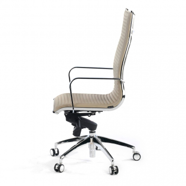 chaise de bureau beige structure chromee similicuir simil cuir accoudoirs fixes 4