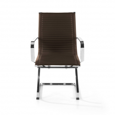 chaise de conference marron structure chromee similicuir simil cuir accoudoirs fixes 3