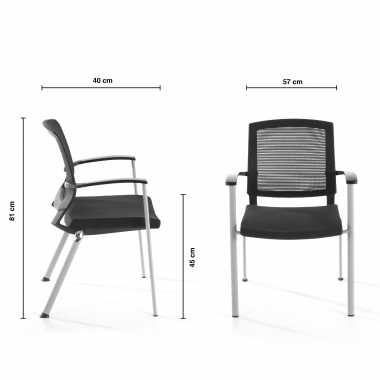 chaise visiteur gris adam maille accoudoirs fixes 9