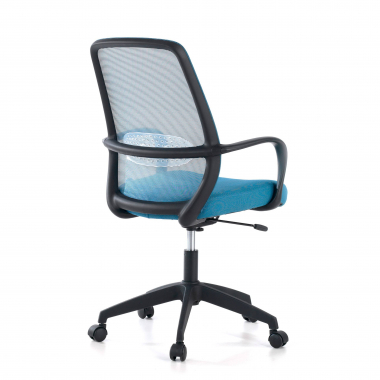 chaise pivotante bleu structure noire maille accoudoirs fixes 7