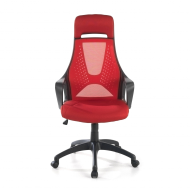 chaise de bureau rouge structure noire maille accoudoirs fixes appui tete 3
