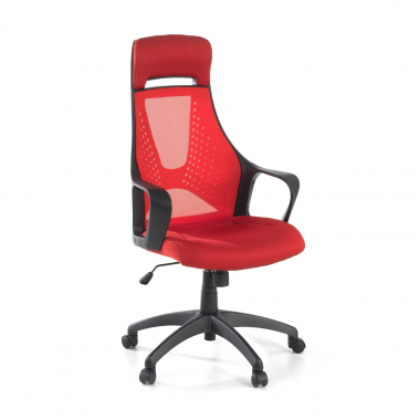 chaise de bureau rouge structure noire maille accoudoirs fixes appui tete 1