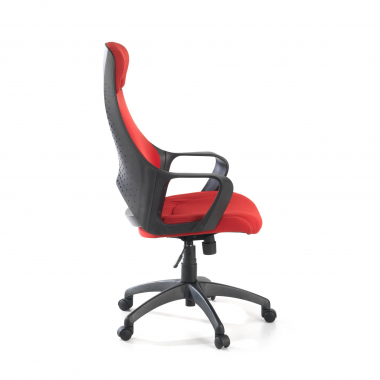 chaise de bureau rouge structure noire maille accoudoirs fixes appui tete 7