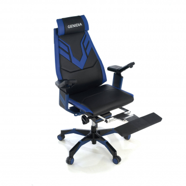 chaise gaming bleu genidia cuir authentique accoudoirs reglables 5d soutien lombaire repose pieds extensible 6