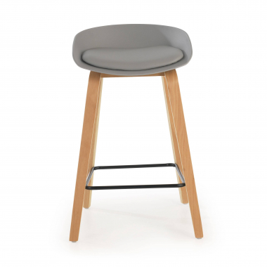 tabouret de bar gris tabouret pieds en bois simil cuir sans accoudoirs 3