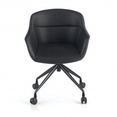 chaise de conference noir noir avec roulettes simil cuir accoudoirs rembourres 3