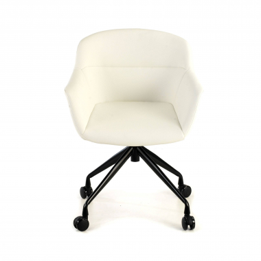 chaise de conference noir blanc avec roulettes simil cuir accoudoirs rembourres 3