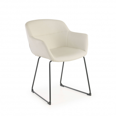 chaise de conference blanc pietement luge simil cuir accoudoirs fixes 1