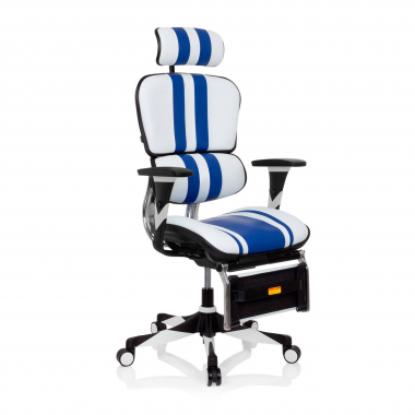 chaise gaming bleu ergoplus cuir authentique accoudoirs reglables 3d soutien lombaire repose pieds extensible 1
