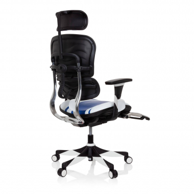 chaise gaming bleu ergoplus cuir authentique accoudoirs reglables 3d soutien lombaire repose pieds extensible 9