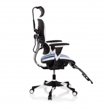 chaise gaming bleu ergoplus cuir authentique accoudoirs reglables 3d soutien lombaire repose pieds extensible 7