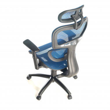 chaise ergonomique bleu structure noire maille accoudoirs reglables 3d double soutien lombaire appui tete 9