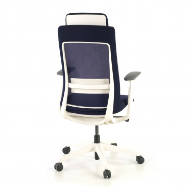 chaise ergonomique blanc bleu structure blanche tissu accoudoirs reglables 3d 7