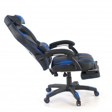 chaise gaming bleu logan simil cuir accoudoirs mobiles coussin lombaire et cervical appui tete repose pieds extensible 7