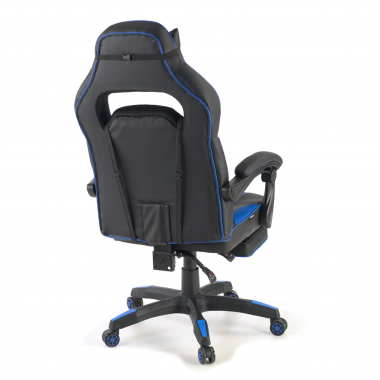chaise gaming bleu logan simil cuir accoudoirs mobiles coussin lombaire et cervical appui tete repose pieds extensible 6
