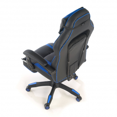 chaise gaming bleu logan simil cuir accoudoirs mobiles coussin lombaire et cervical appui tete repose pieds extensible 8