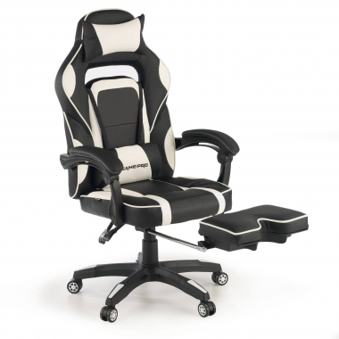 chaise gaming blanc logan simil cuir accoudoirs mobiles coussin lombaire et cervical appui tete repose pieds extensible 5