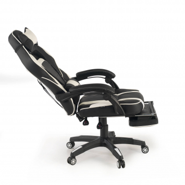 chaise gaming blanc logan simil cuir accoudoirs mobiles coussin lombaire et cervical appui tete repose pieds extensible 6