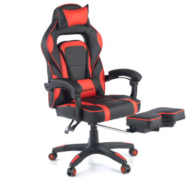 chaise gaming rouge logan simil cuir accoudoirs mobiles coussin lombaire et cervical appui tete repose pieds extensible 6