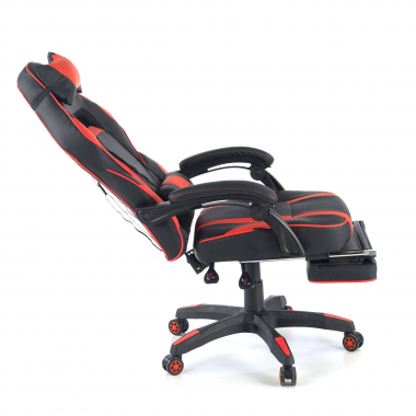 chaise gaming rouge logan simil cuir accoudoirs mobiles coussin lombaire et cervical appui tete repose pieds extensible 7