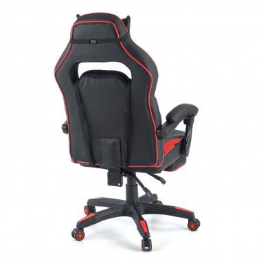 chaise gaming rouge logan simil cuir accoudoirs mobiles coussin lombaire et cervical appui tete repose pieds extensible 5